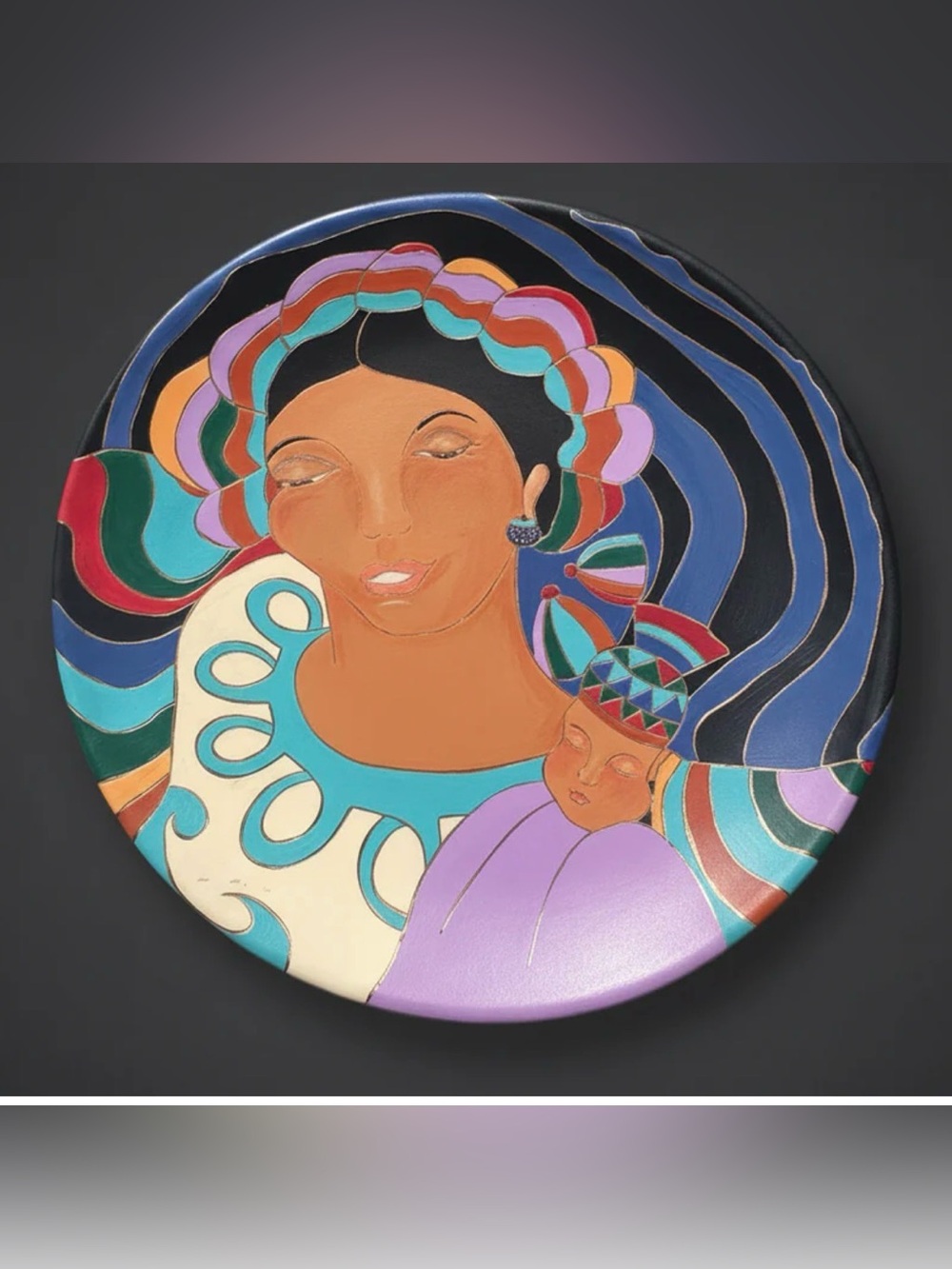Huge 16" Vintage Studio Pottery Charger Plate Hand Painted Woman Portrait Signed
